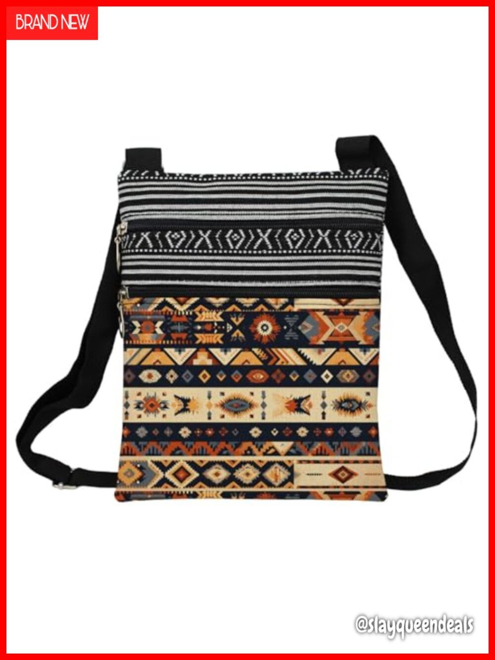 Aztec Style Printed Ethnic Messenger Crossbody Bag Adjustable Strap